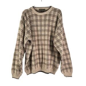 Liberty Sweaters Brown Multicolor Cotton & Acrylic Plaid Pullover Sweater Size L